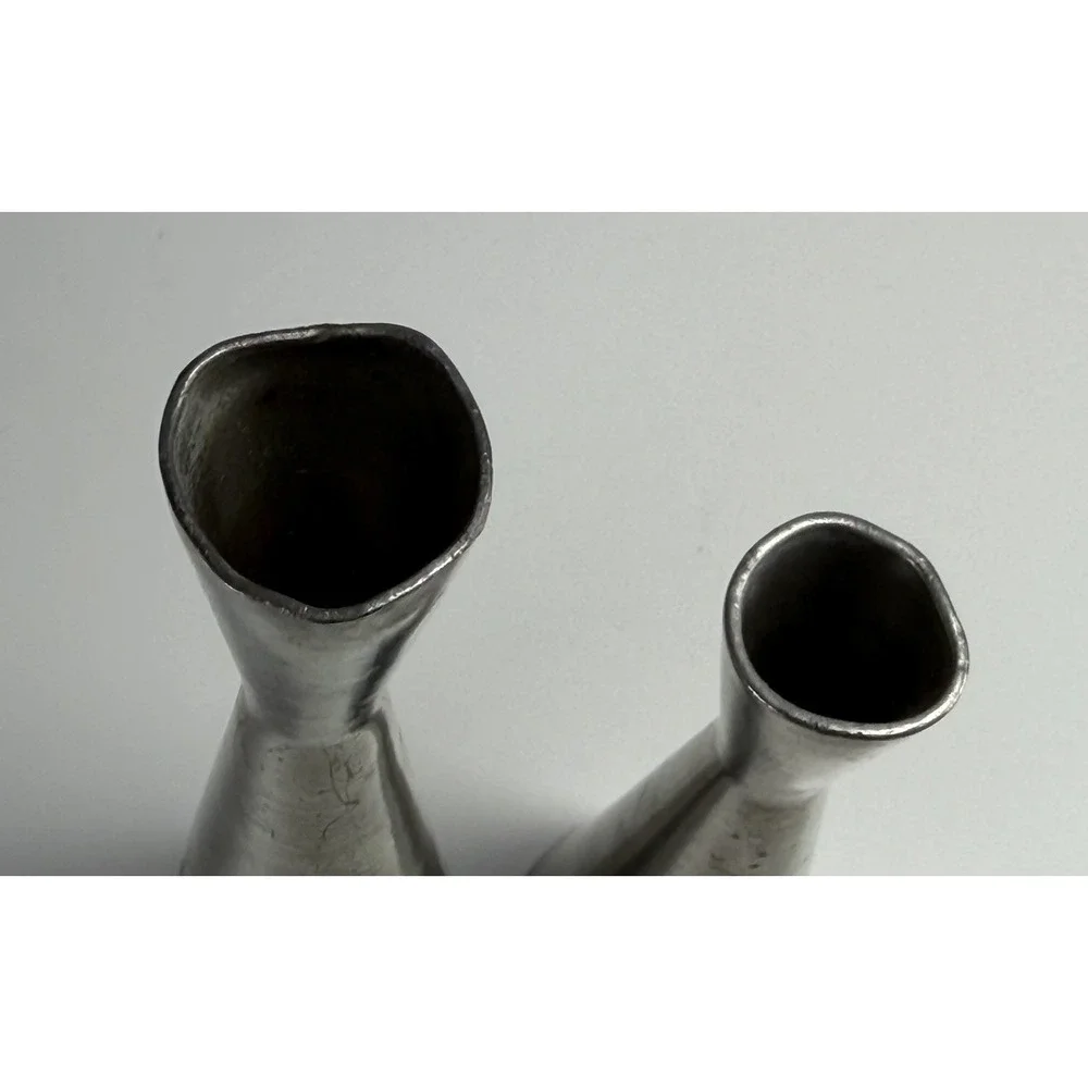 MCM Metal Candle Holders Taper Candlestick Silver Tone Modern Vintage Etched